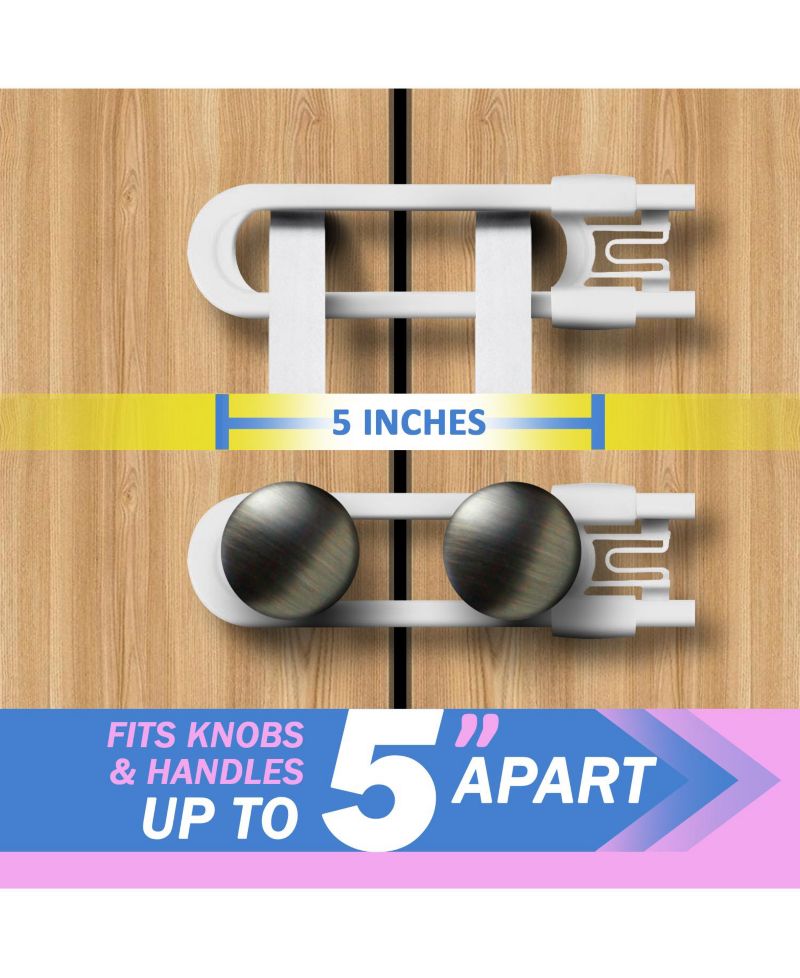 Toddler Sliding Cabinet Locks, U Shape, for Knobs, Handles, Doors - Baby Safety Set - 4 Pack