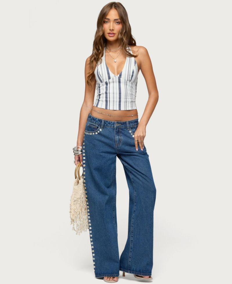 Women's Sofey Striped Denim Halter Top