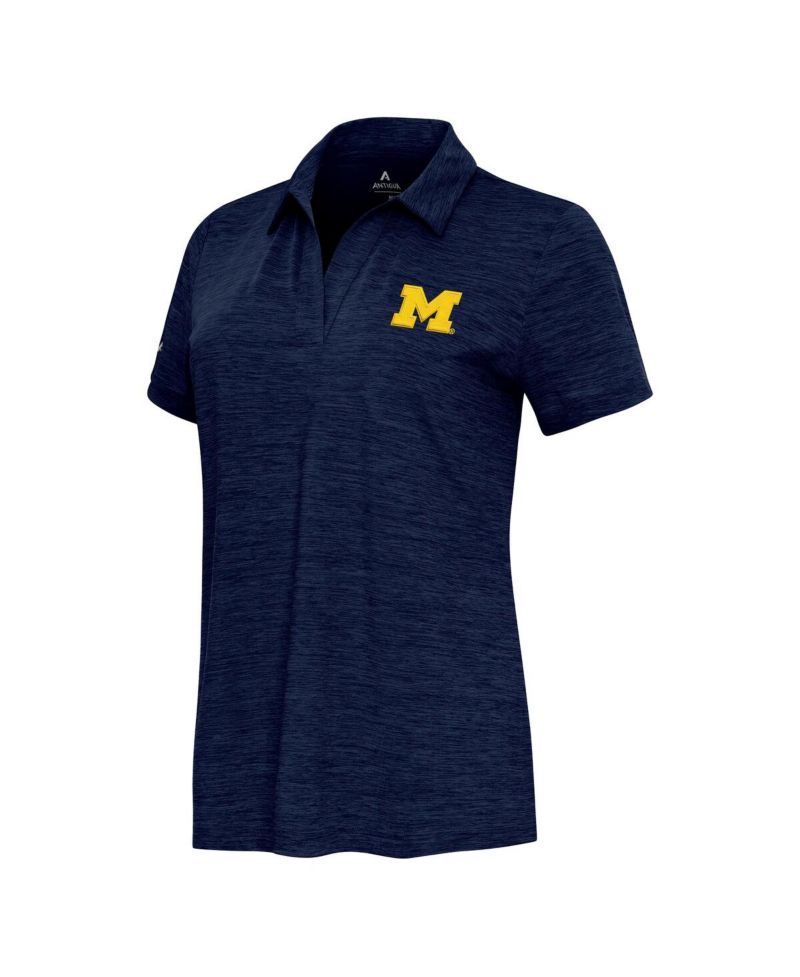 Women's Heather Navy Michigan Wolverines Layout V-Neck Polo Shirt