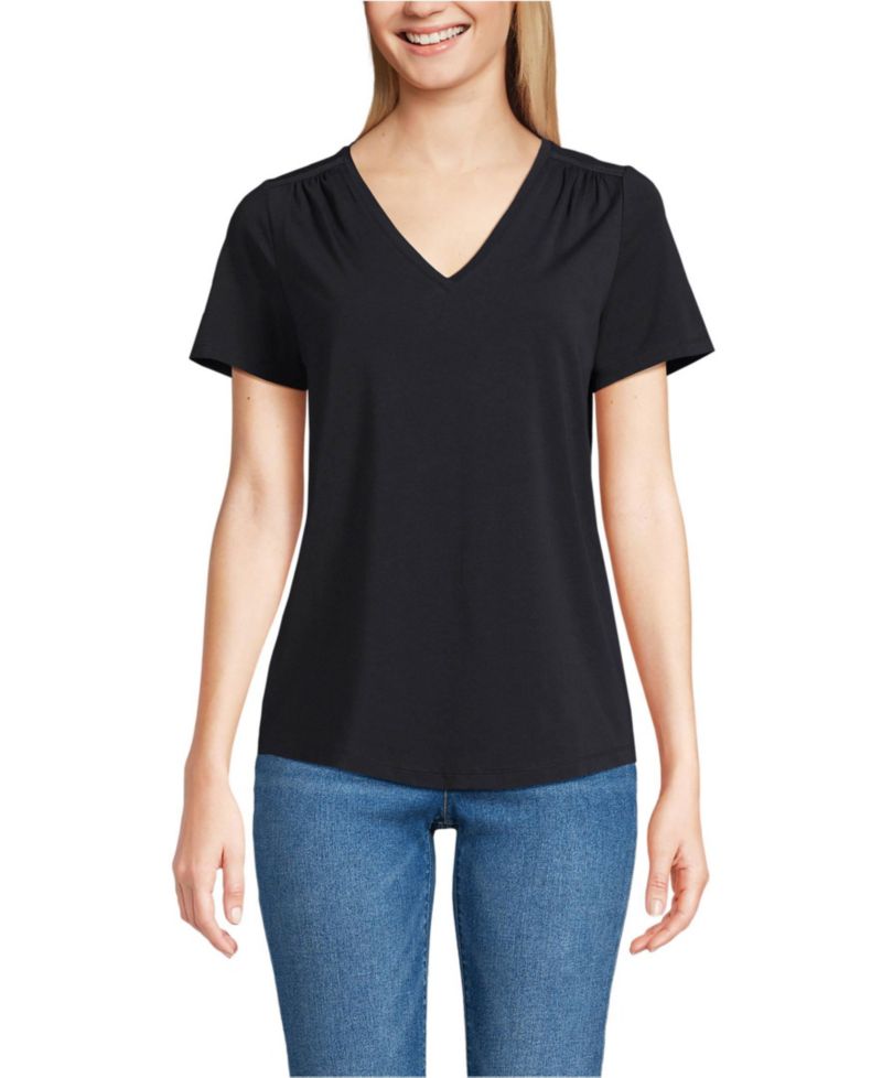 Women's Short Sleeve Lightweight Jersey Gathered Shoulder T-Shirt