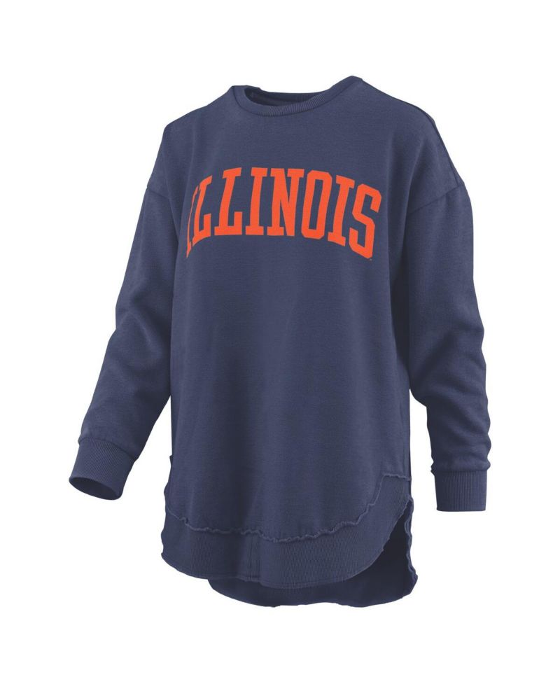 Women's Navy Illinois Fighting Illini Melange Poncho Vintage Fleece Long Sleeve Pullover Sweatshirt