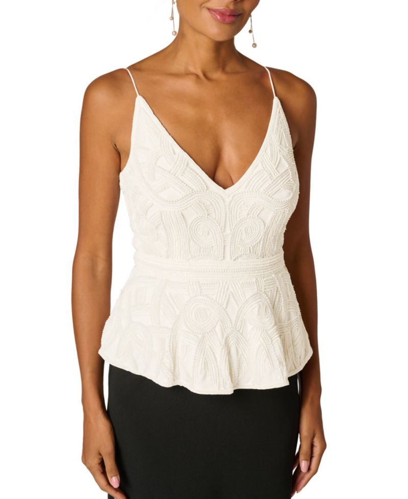 Women's Bead Detail V-Neck Peplum Maxi Dress