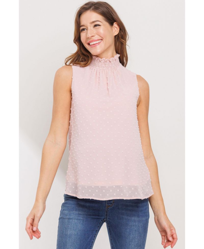 Maternity Swiss Dot Mock Neck Sleeveless Blouse