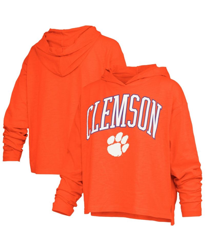 Women's Orange Clemson Tigers Nelson Arch Over Logo Long Sleeve Hooded Slub T-Shirt