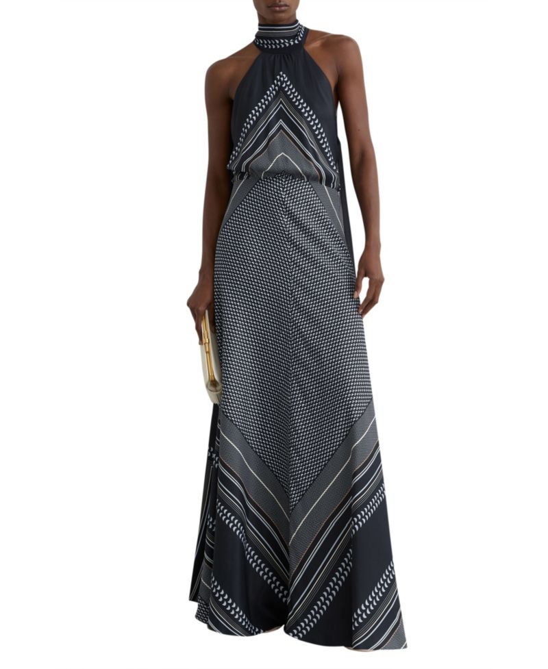 Women's Scarf-Print Tie-Neck Maxi Dress