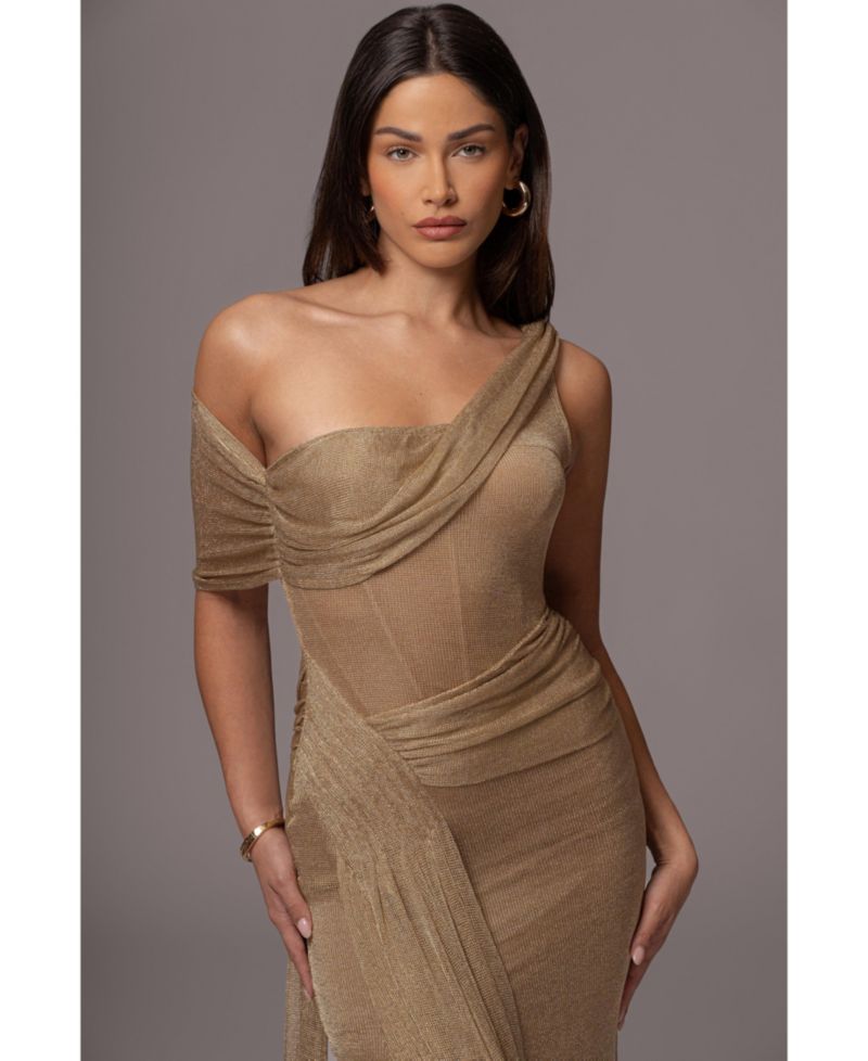 Women's Draped Metallic Maxi Dress