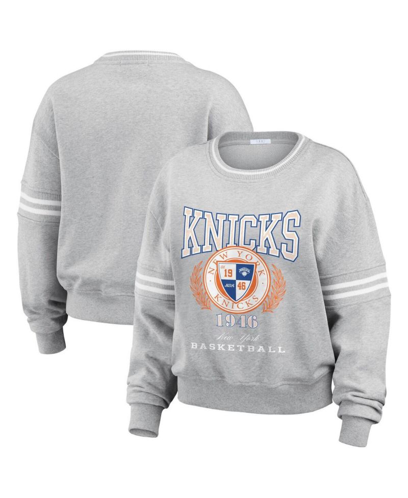 Women's Heather Gray New York Knicks French Terry Pullover Sweatshirt