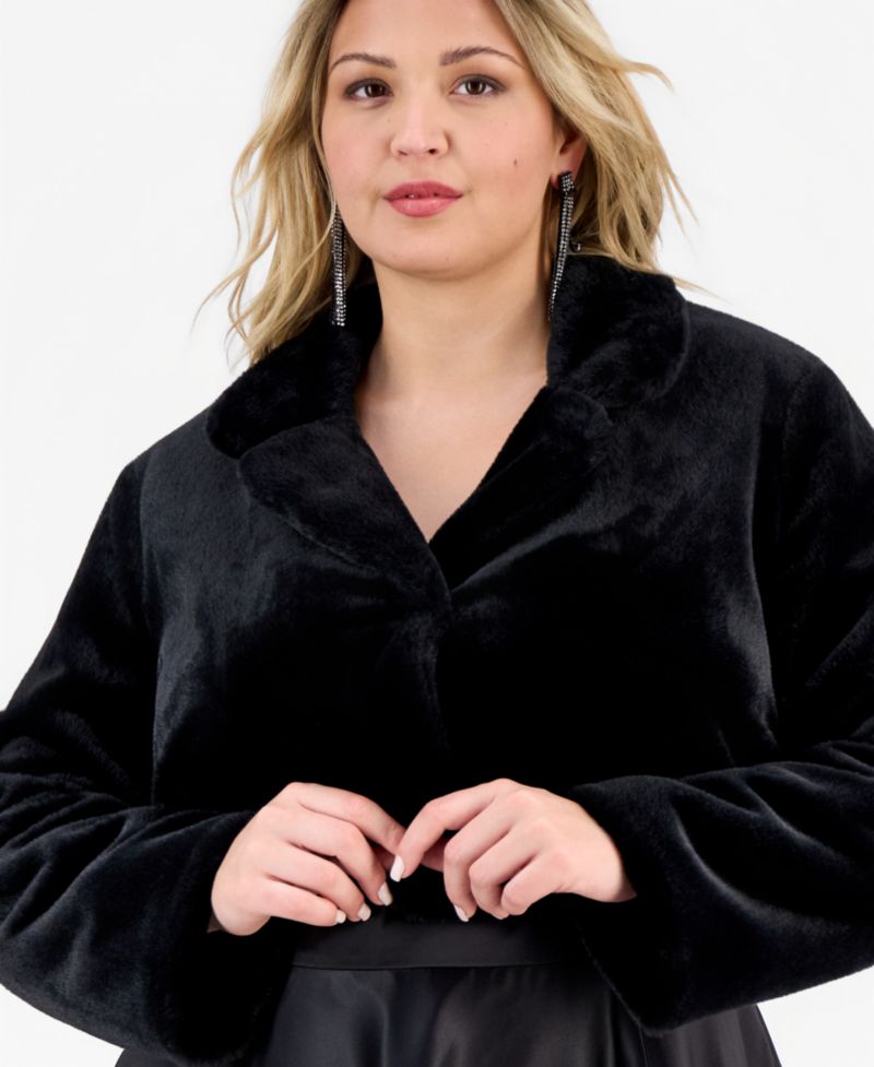 BCX Trendy Plus Size Cropped Faux-Fur Jacket