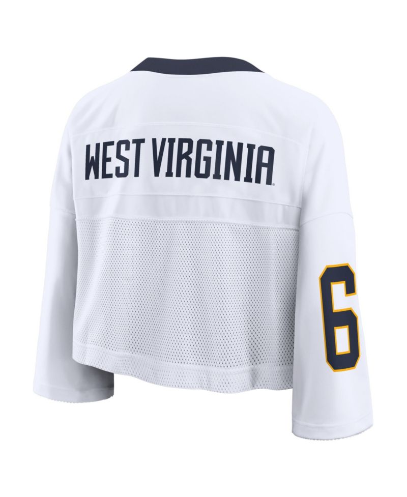 Women's White West Virginia Mountaineers Oversized Logo Cropped Fashion Jersey