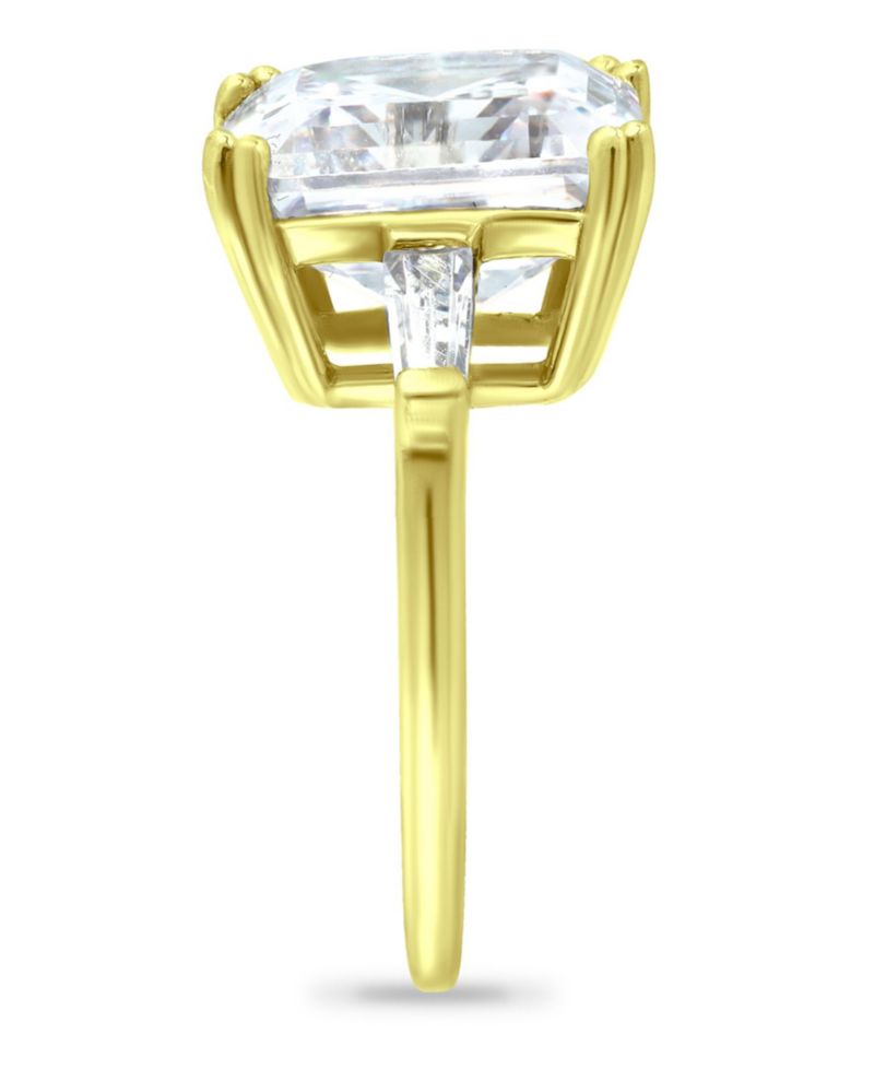 Cubic Zirconia Asscher Cut Center Stone Ring in Gold Plate