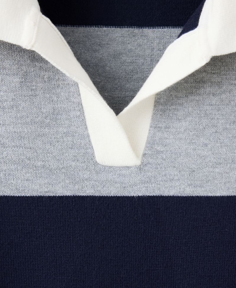 Women's Striped Polo-Neck Long-Sleeve Sweater