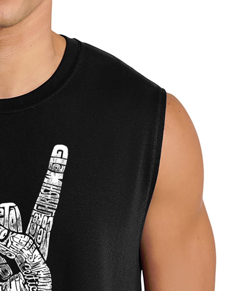 Men's Skull Rock Hand Horns Word Art Graphic Tank Top