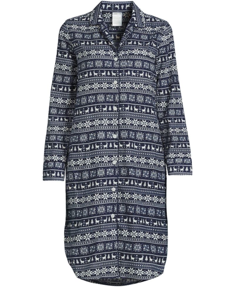 Plus Size Flannel Long Sleeve Sleepshirt Nightgown