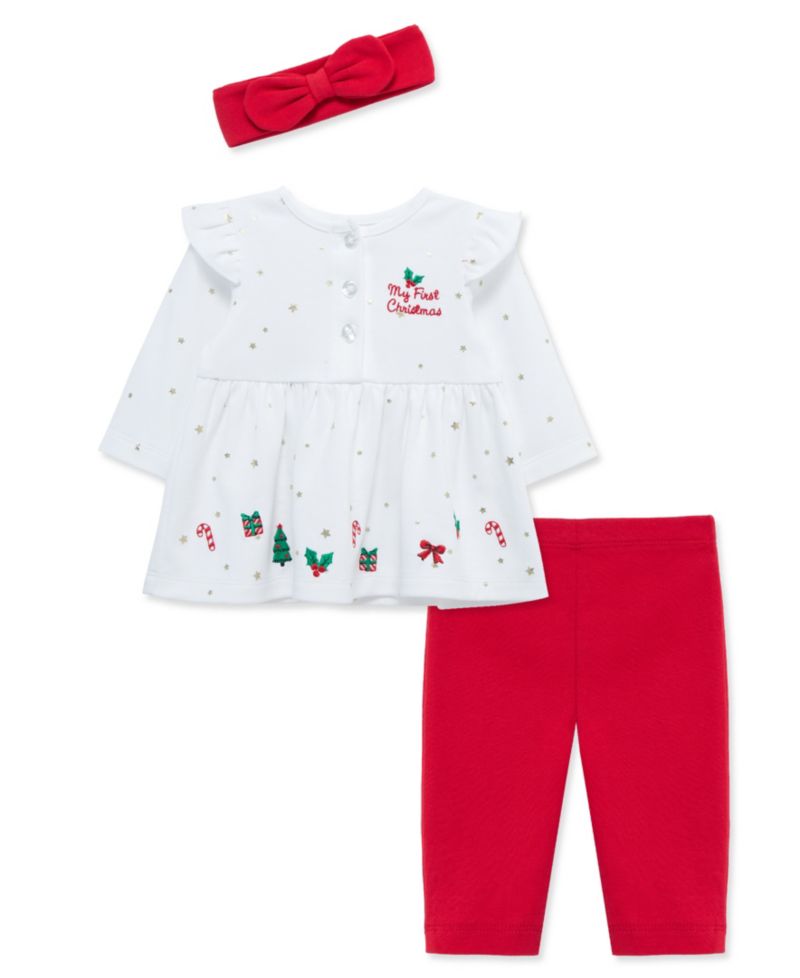 Baby Girls' Merry Embroidered Tunic Top, Pants and Headband, 3-Piece Set
