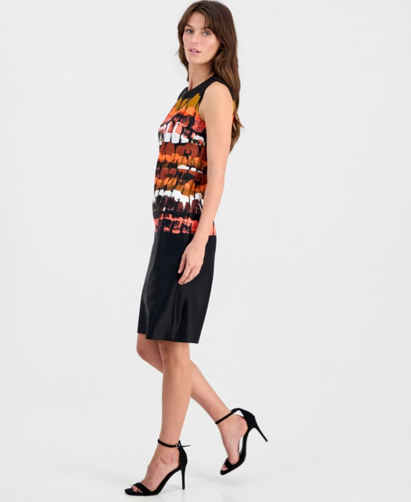 Women's Printed Sleeveless Scuba Sheath Dress