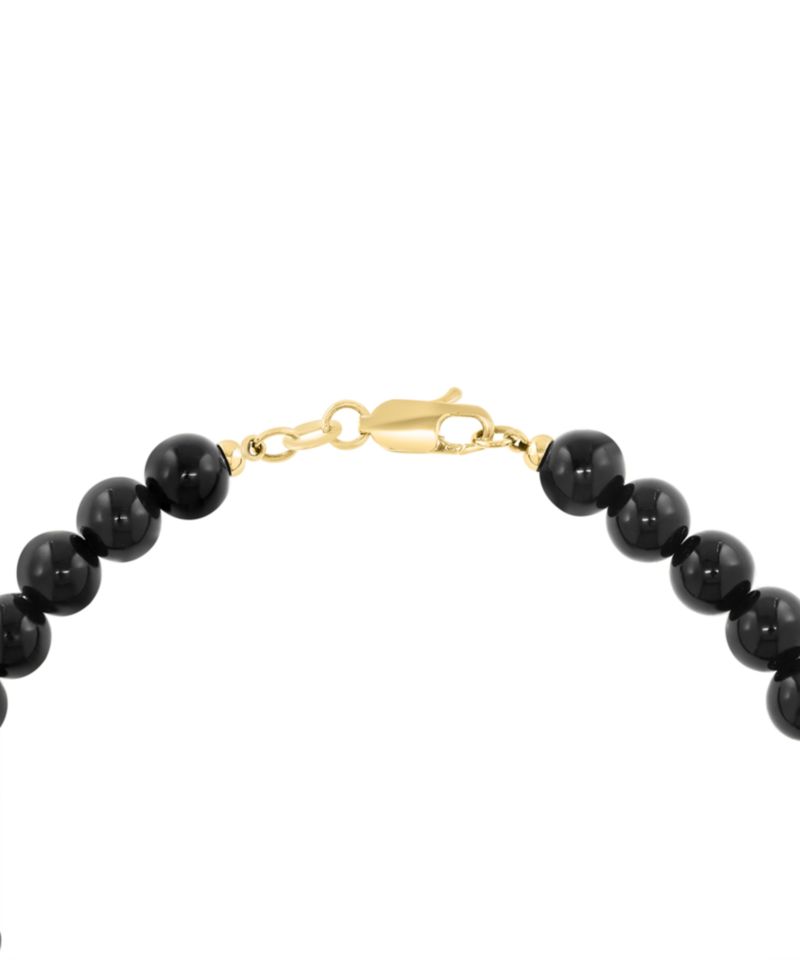 Men's Onyx (6mm), White Diamond (1/10 ct. t.w.) and Black Diamond (1/3 ct. t.w.) Bracelet in Gold Over Silver