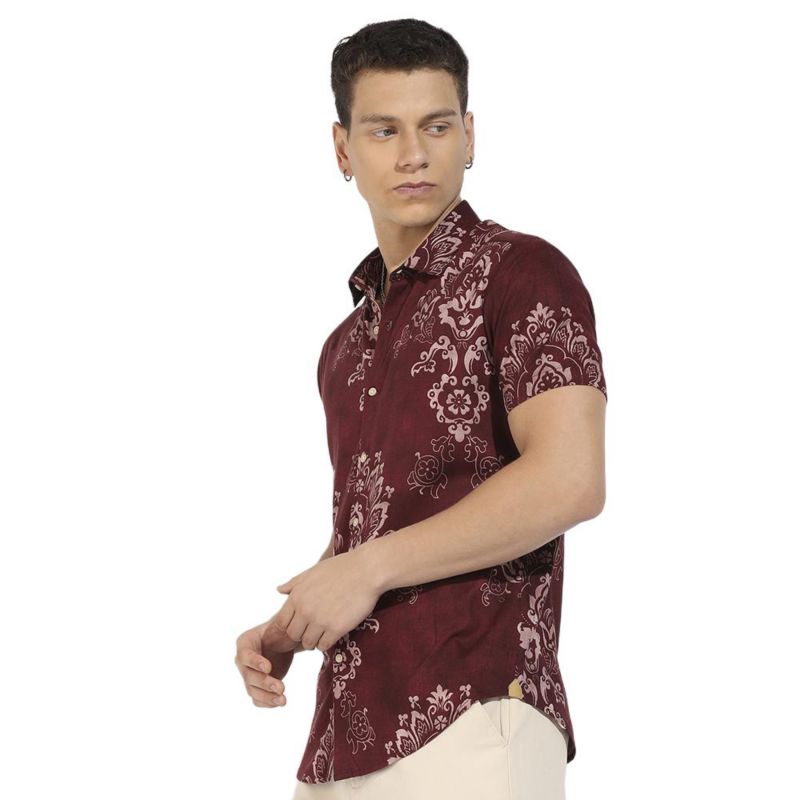 Men's Brown Ethnic Motif Shirt