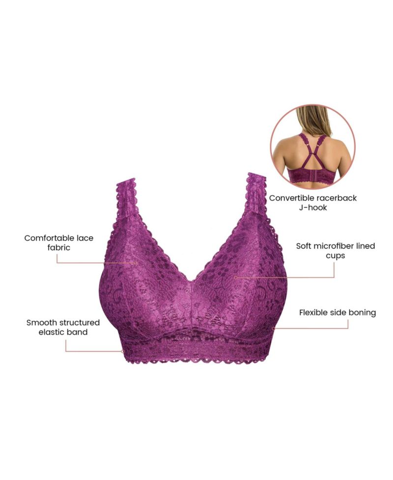 Women's Adriana Wire-Free Lace Bralette, Blackberry, 30I