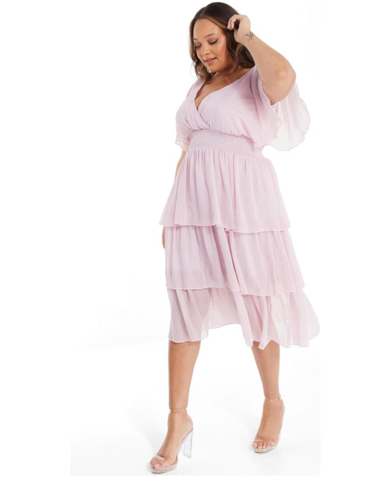 Women's Plus Size Chiffon Glitter Tiered Dress