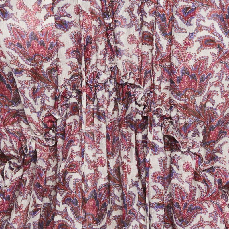 Women's Purple Printed Silk Ruffle Detail Top