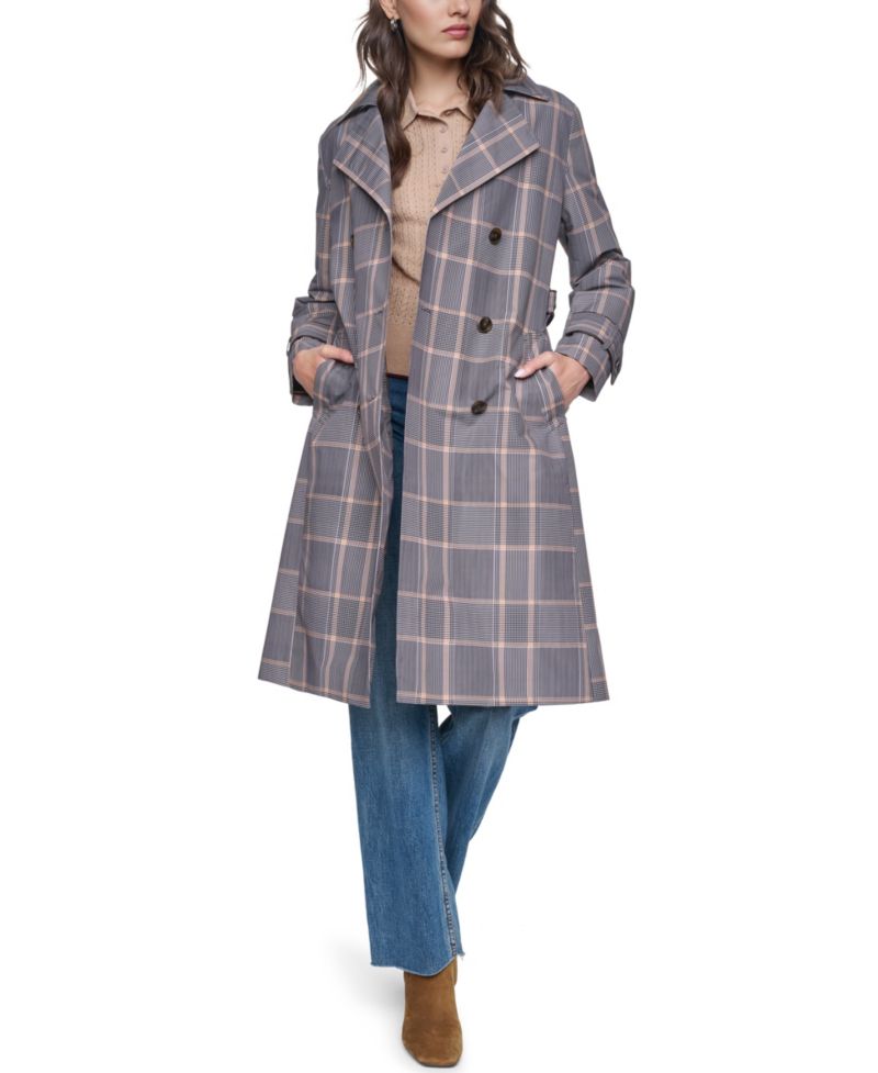 Women's Plaid Trench Coat