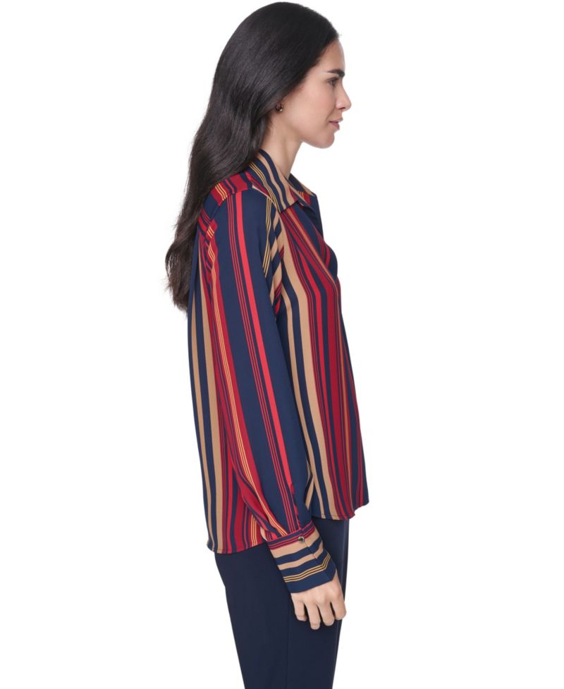Women's Long-Sleeve Striped Popover Blouse