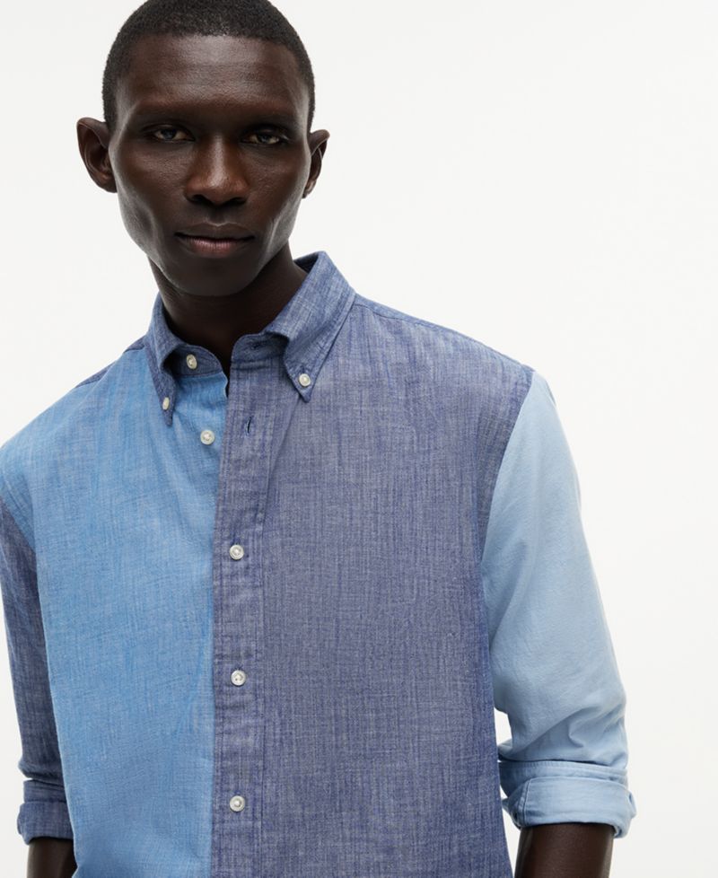 Men's Chambray Blocking Long-Sleeve Shirt