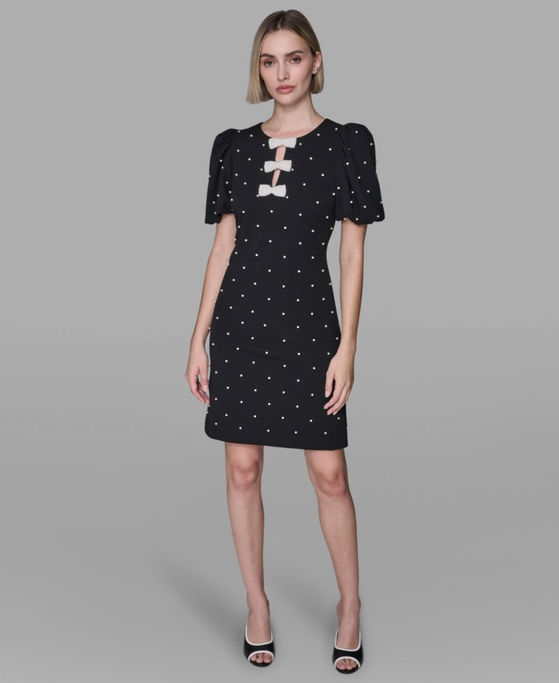 Women's Scuba Crepe Sheath Dress with Bow Details