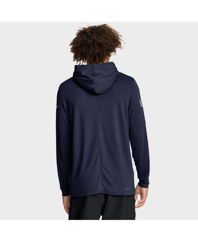 Men's Navy Denver Broncos Sideline Pure Fury Performance Long Sleeve Hoodie T-Shirt