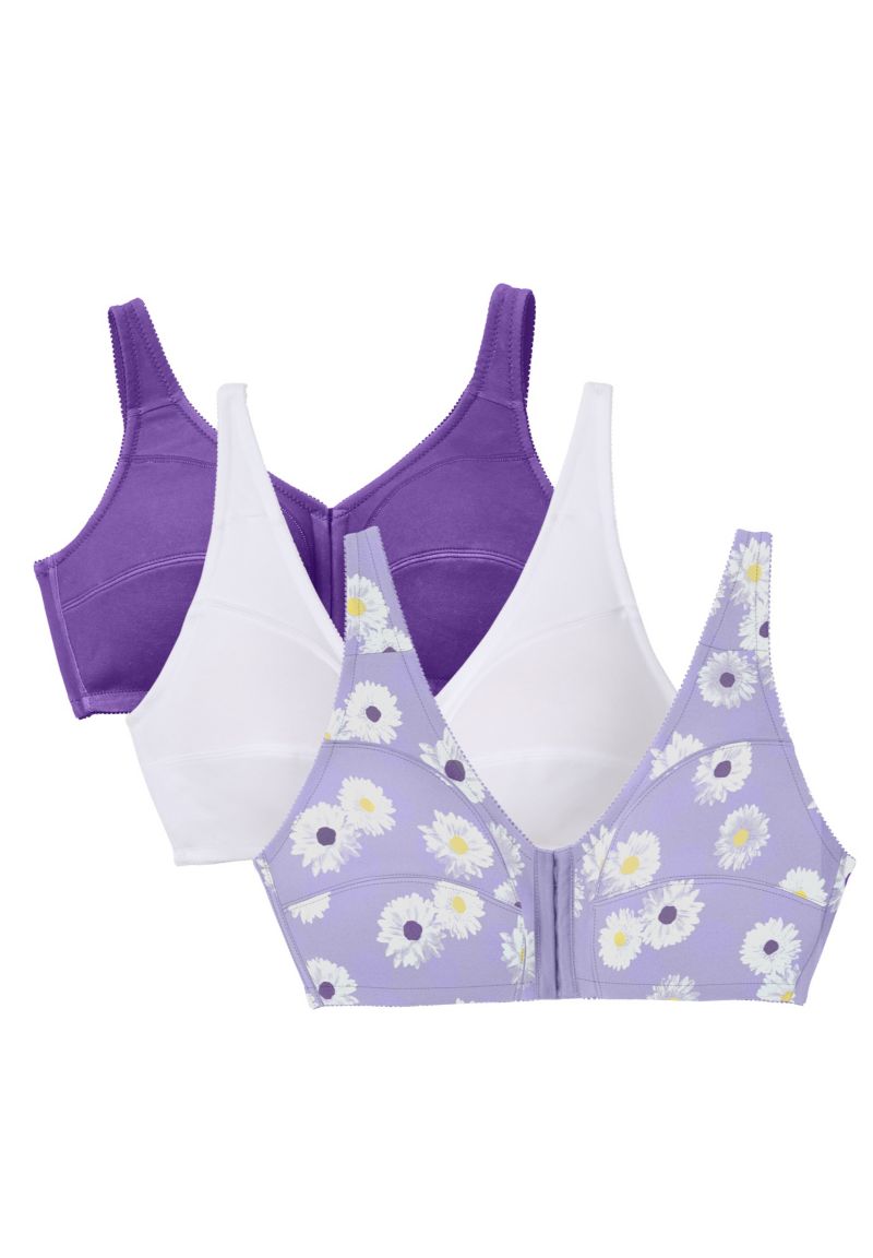 Women's 3-Pack Front-Close Cotton Wireless Bra