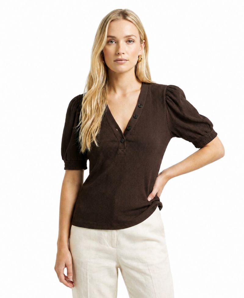 Women's V-Neck Puff Sleeve Top