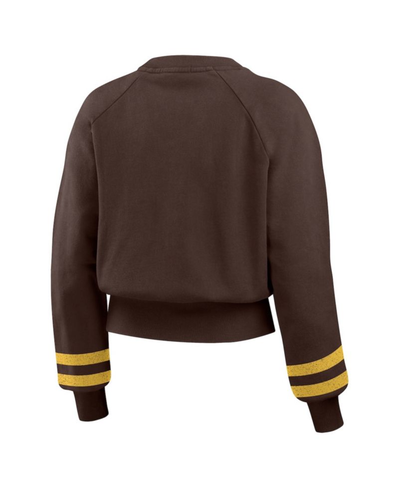 Women's Brown San Diego Padres Vintage Washed Cropped Pullover Sweatshirt