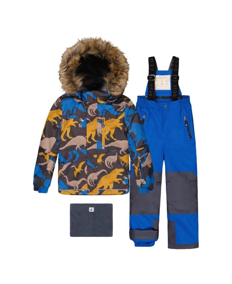 Little and Big Boy Two Piece Play Snowsuit Dinosaur Print with Pants