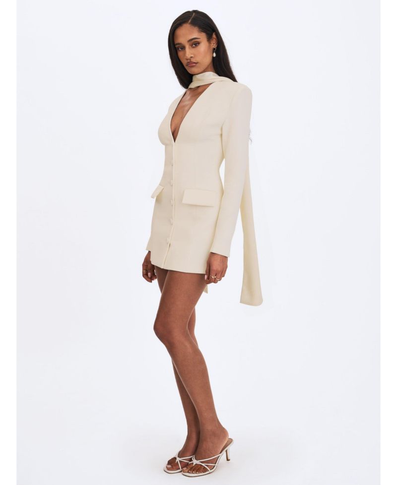 Women's Jeannie Cream Blazer Mini Dress with Scarf