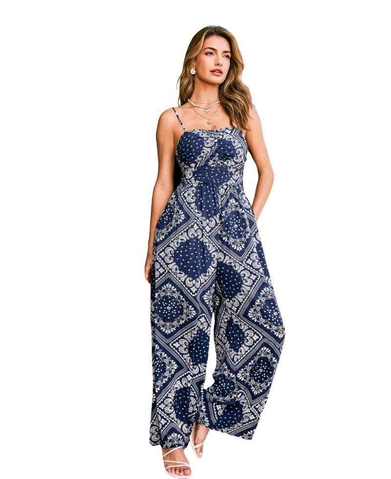 Women's V-Neck Zipper Closure Unlined Jumpsuit