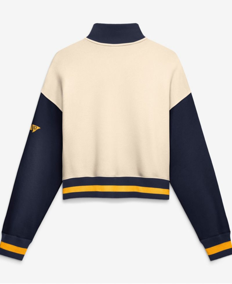 Women's West Virginia Mountaineers Oversized Colorblock Cropped Quarter-Zip Pullover