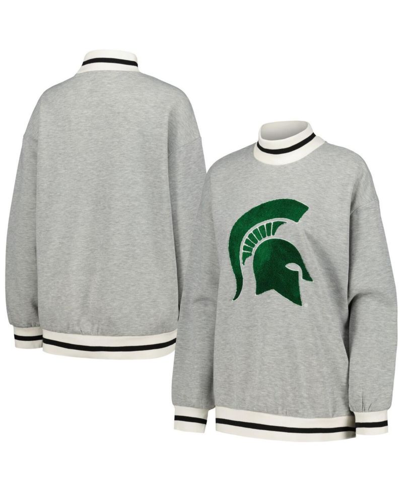 Women's Ash Michigan State Spartans In It To Win It Sporty Mock Neck Pullover Sweatshirt