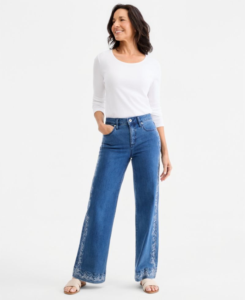 Women's Printed High-Rise Five-Pocket Wide-Leg Jeans