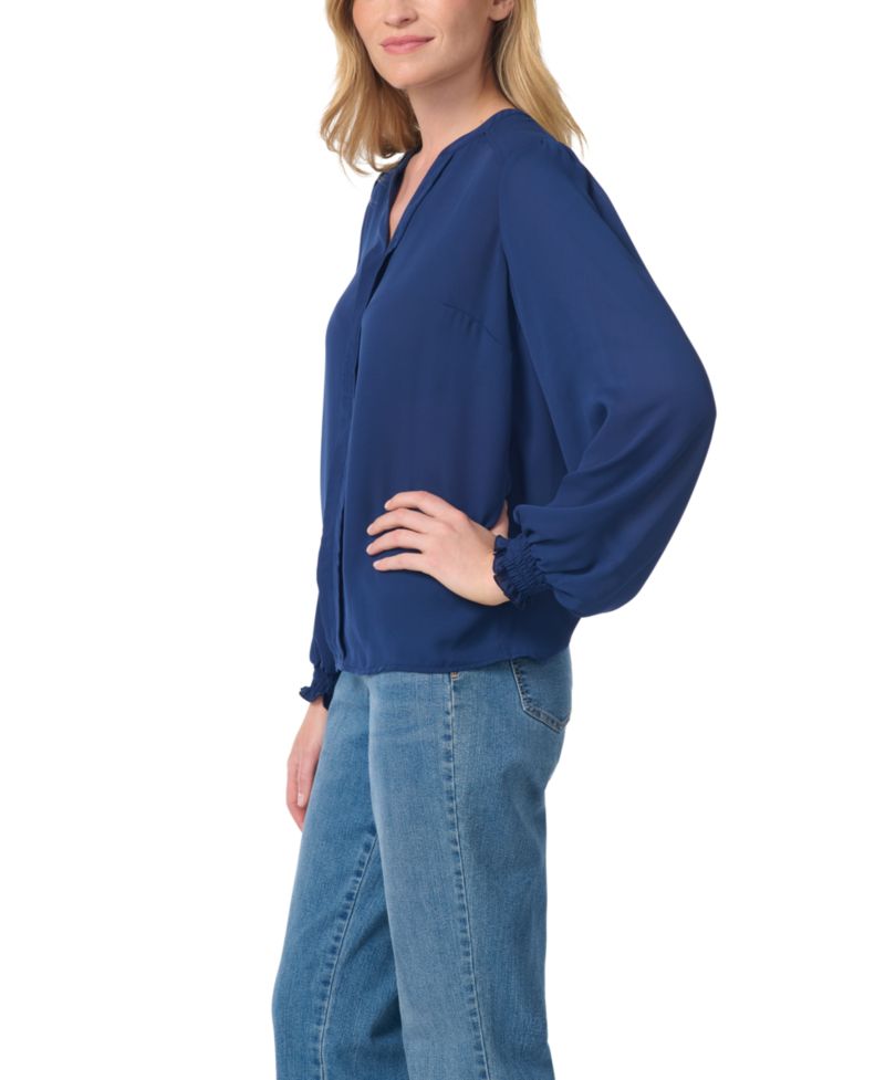 Women's Long-Bishop-Sleeve V-Neck Blouse