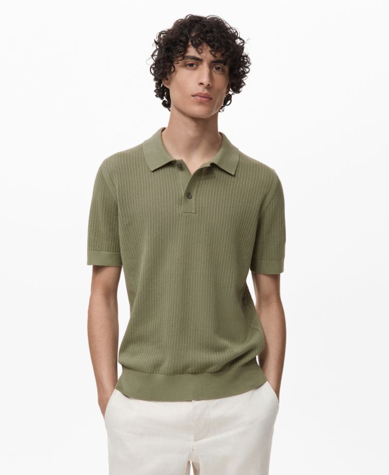 Men's Openwork Knitted Cotton Polo Shirt