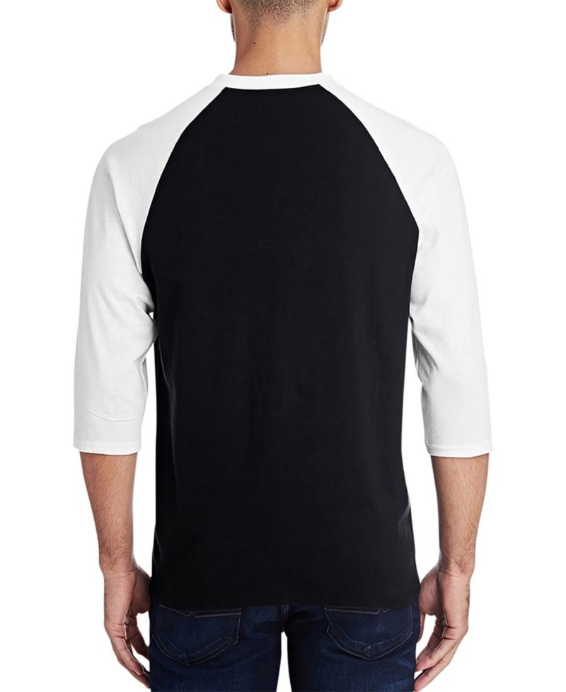 Men's Raglan Baseball Word Art Fireworks American Flag T-shirt