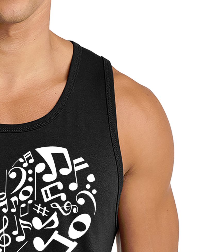 Men's Music Notes Heart Word Art Graphic Tank Top
