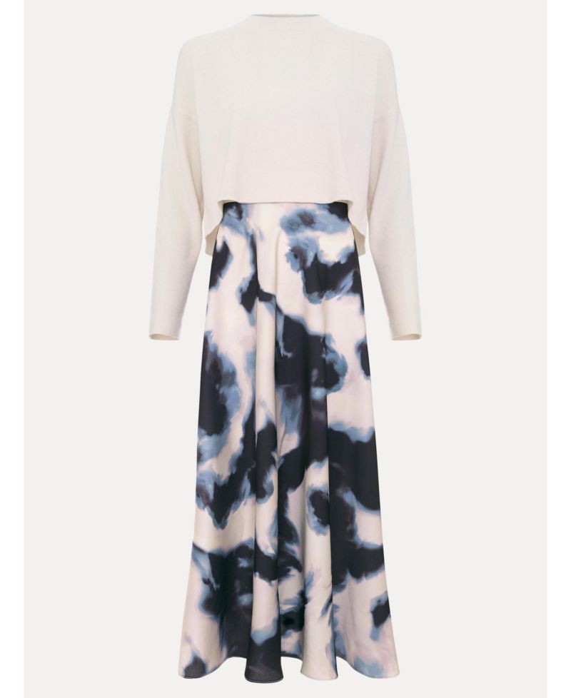 Women's Issy Tie Dye 2-in-1 Long-Sleeve A-Line Midi Dress