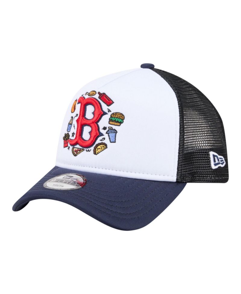 Big Boys and Girls White/Navy Boston Red Sox Food A-Frame 9FORTY Trucker Adjustable Hat