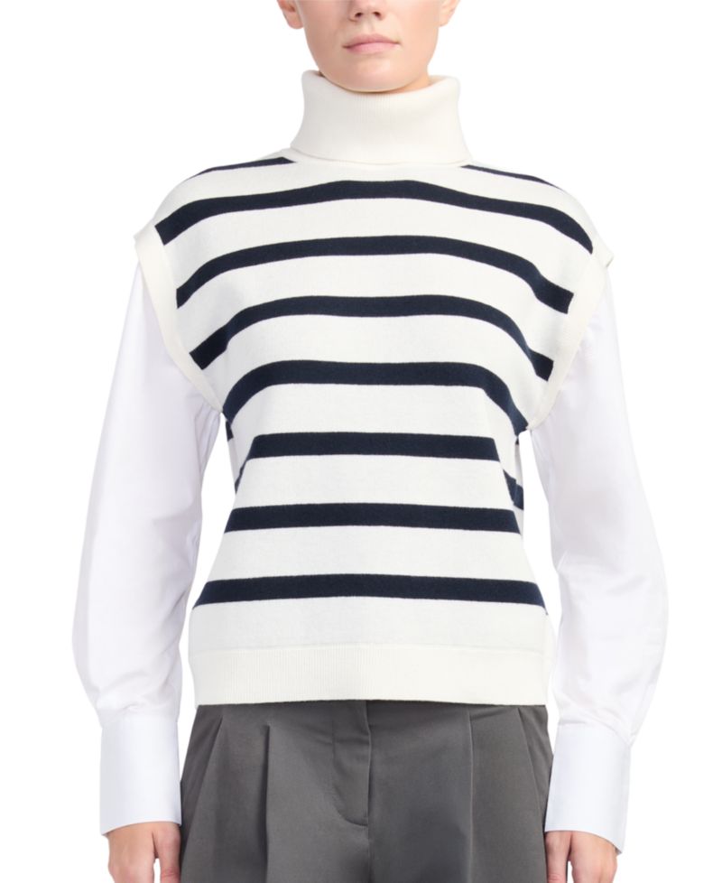 Women's Mixed-Media Turtleneck Striped Tunic