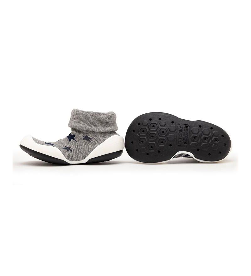 Infant Girl Boy First Walk Sock Shoes Stars & Stripes - Grey