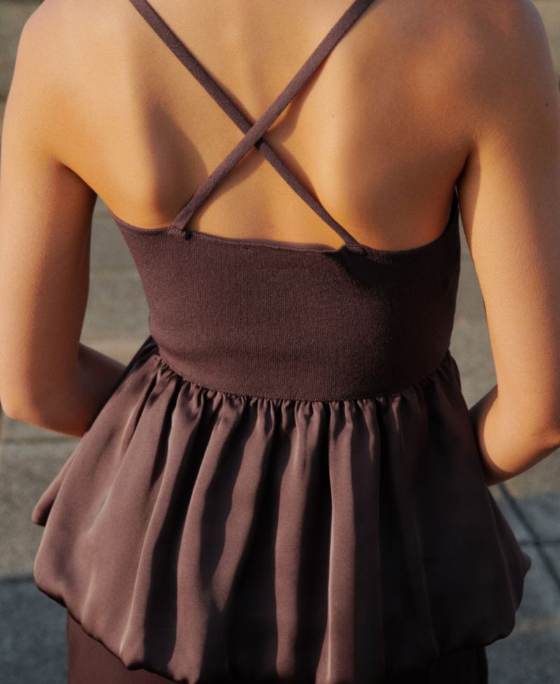 Women's Crossed Back Combined Fabric Top