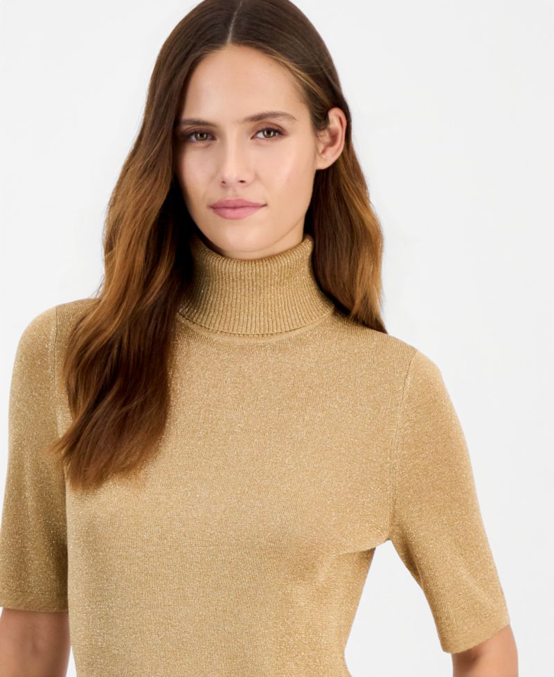 Women's Metallic-Knit Turtleneck Sweater