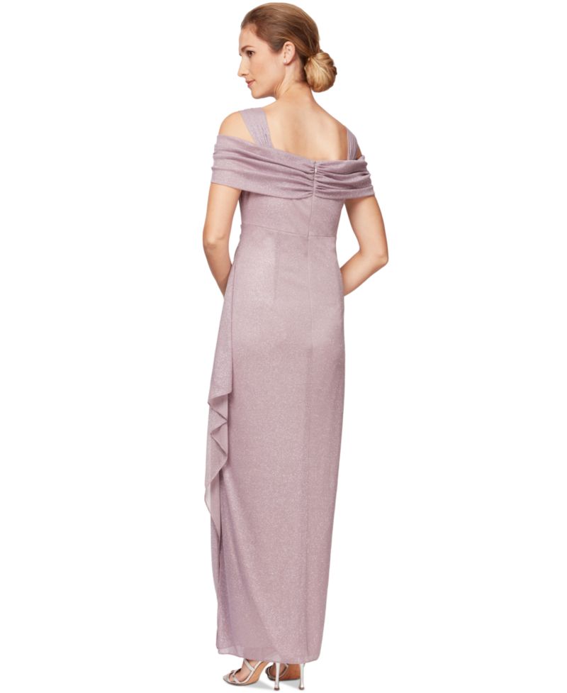 Women's Cold-Shoulder Draped Metallic Gown