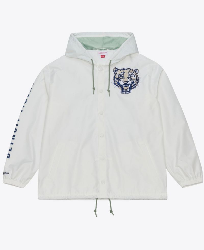 Men's White Detroit Tigers Yacht Rock Coaches Full-Snap Hooded Windbreaker Jacket